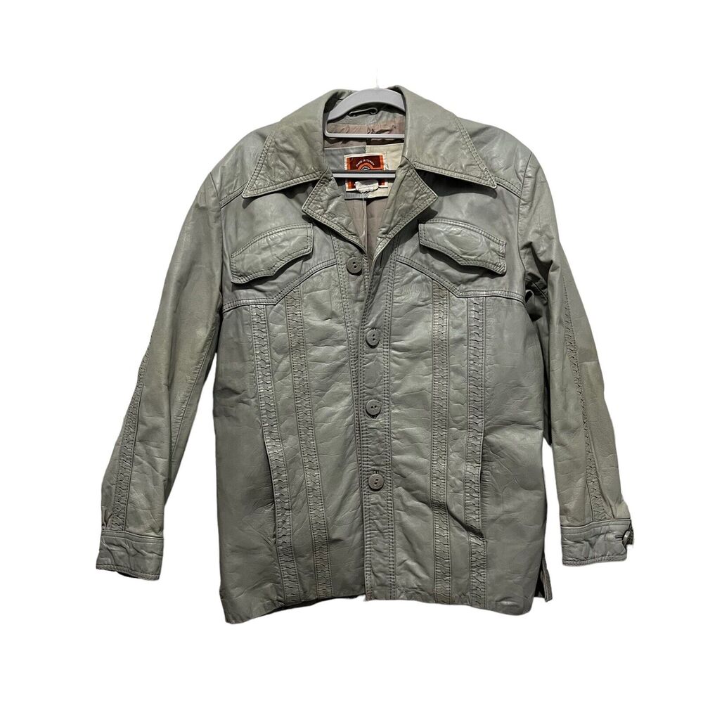 Pioneer Wear Jacket Cowboy Gray Leather Size 40 Men's Medium Western Yoked Retro